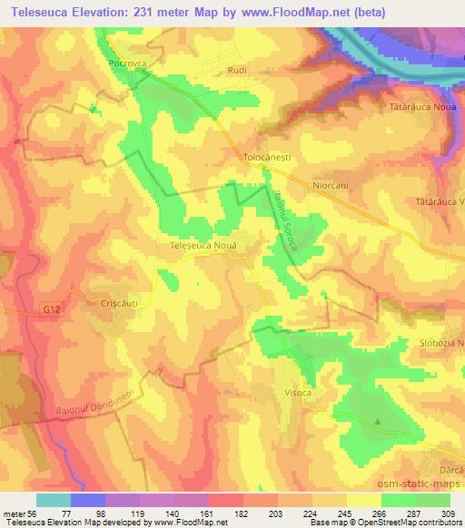 Teleseuca,Moldova Elevation Map