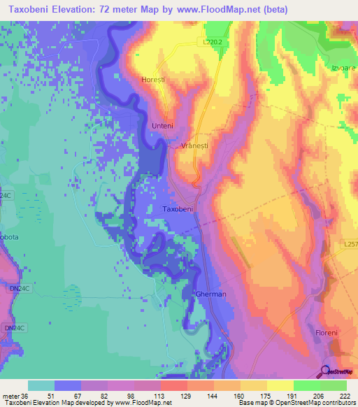 Taxobeni,Moldova Elevation Map