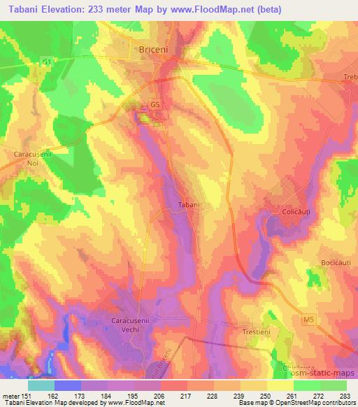 Tabani,Moldova Elevation Map