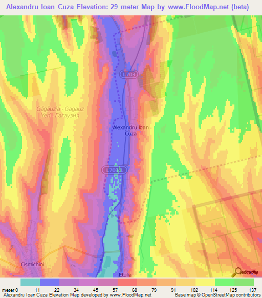 Alexandru Ioan Cuza,Moldova Elevation Map