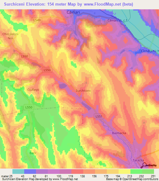 Surchiceni,Moldova Elevation Map