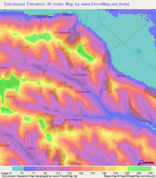 Suhuluceni,Moldova Elevation Map