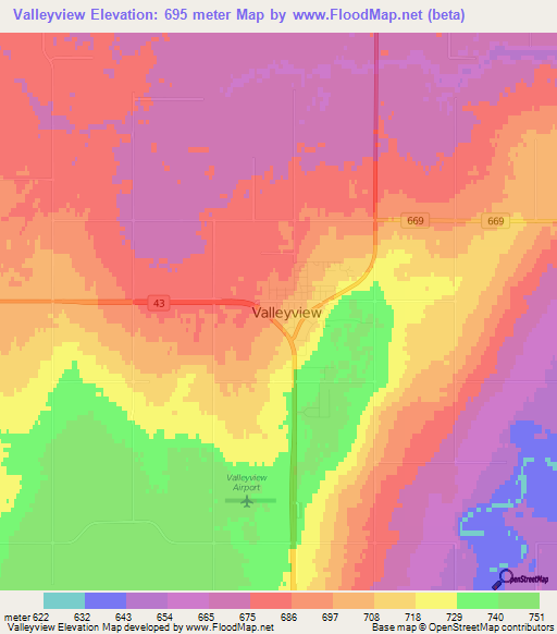 Valleyview,Canada Elevation Map