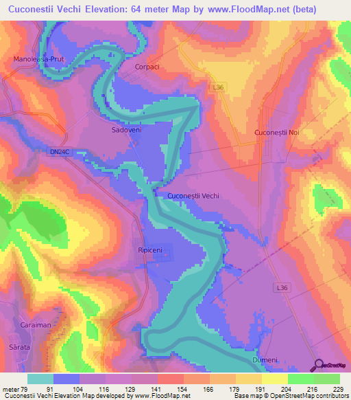 Cuconestii Vechi,Moldova Elevation Map