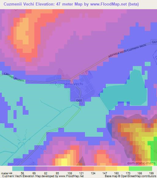 Cuzmenii Vechi,Moldova Elevation Map