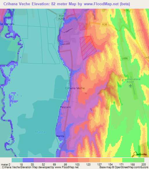 Crihana Veche,Moldova Elevation Map