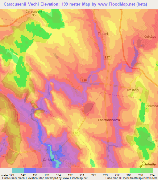 Caracusenii Vechi,Moldova Elevation Map