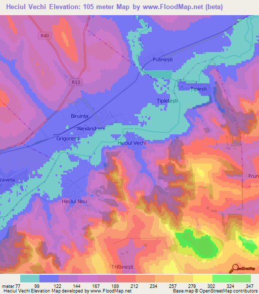 Heciul Vechi,Moldova Elevation Map