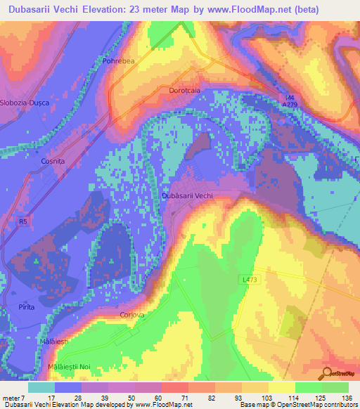 Dubasarii Vechi,Moldova Elevation Map