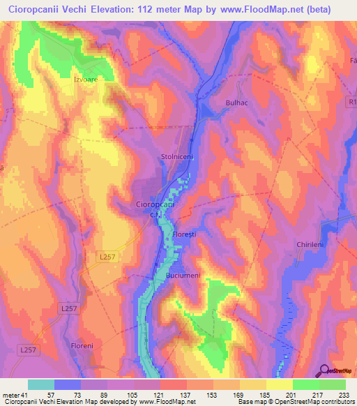 Cioropcanii Vechi,Moldova Elevation Map