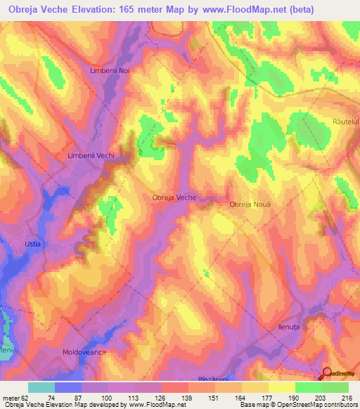 Obreja Veche,Moldova Elevation Map