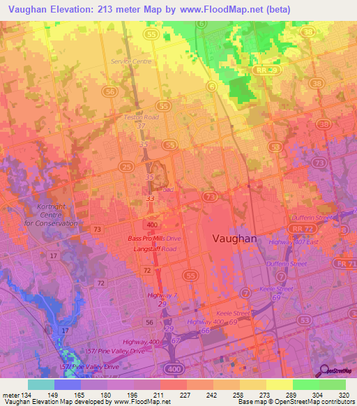 Vaughan,Canada Elevation Map