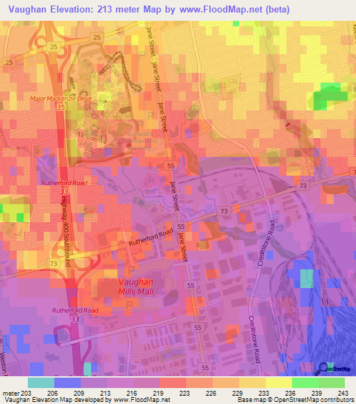 Vaughan,Canada Elevation Map