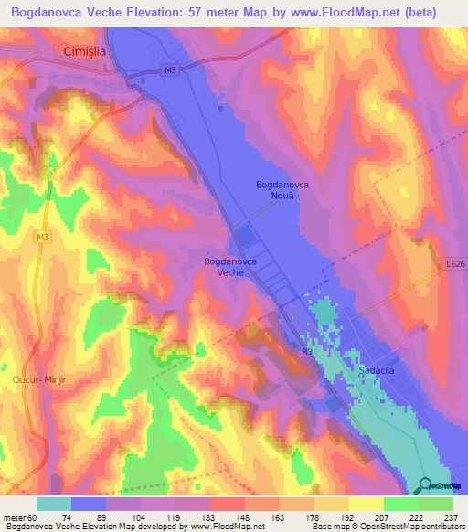 Bogdanovca Veche,Moldova Elevation Map