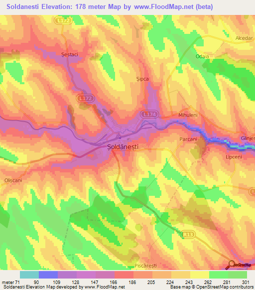 Soldanesti,Moldova Elevation Map