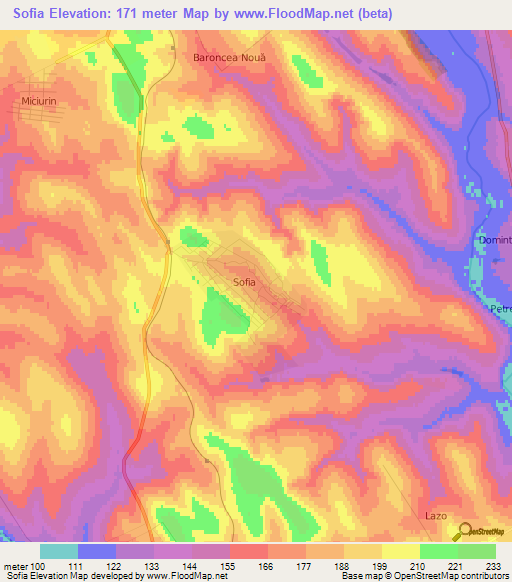 Sofia,Moldova Elevation Map