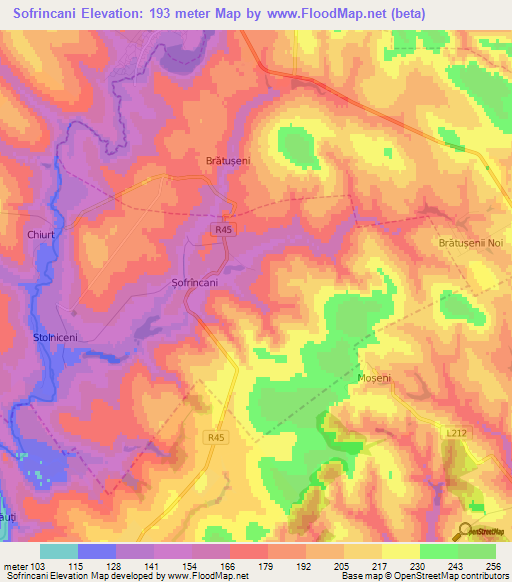 Sofrincani,Moldova Elevation Map