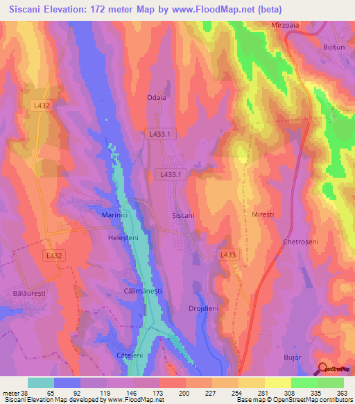 Siscani,Moldova Elevation Map