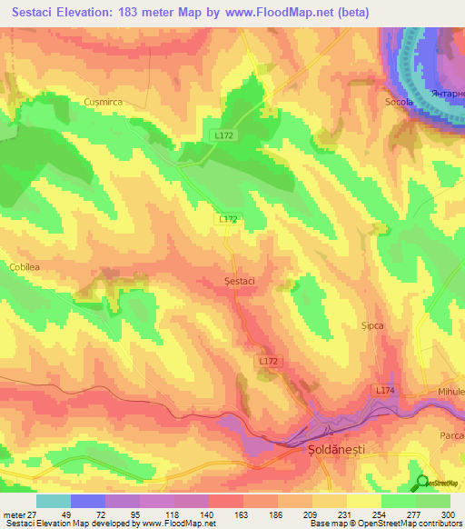 Sestaci,Moldova Elevation Map