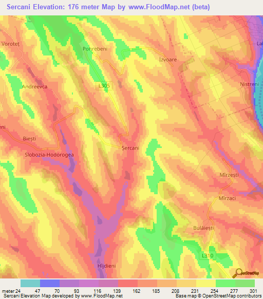 Sercani,Moldova Elevation Map