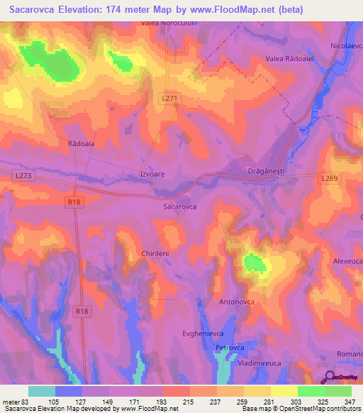 Sacarovca,Moldova Elevation Map