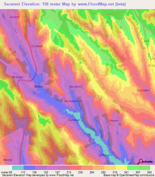 Secareni,Moldova Elevation Map