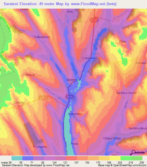 Sarateni,Moldova Elevation Map