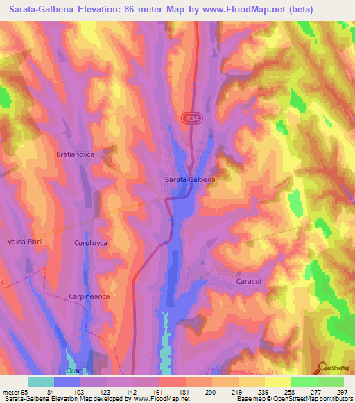 Sarata-Galbena,Moldova Elevation Map