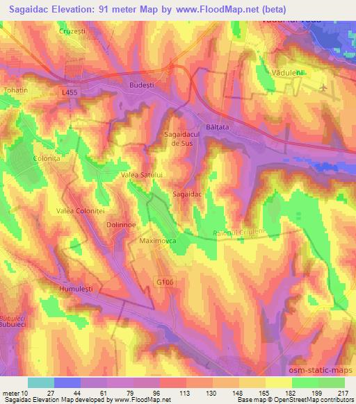 Sagaidac,Moldova Elevation Map