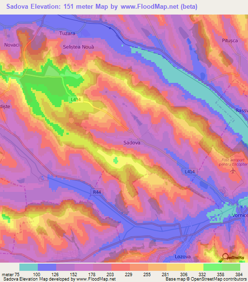 Sadova,Moldova Elevation Map