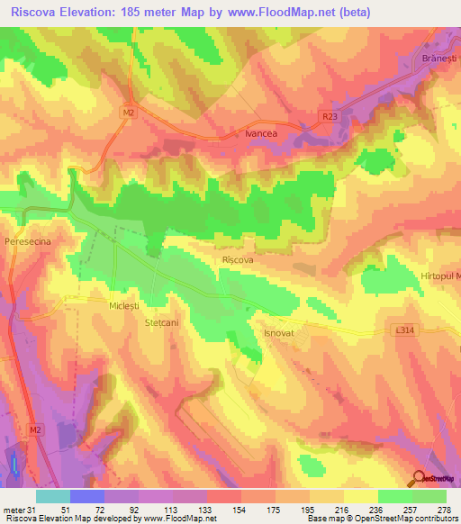 Riscova,Moldova Elevation Map