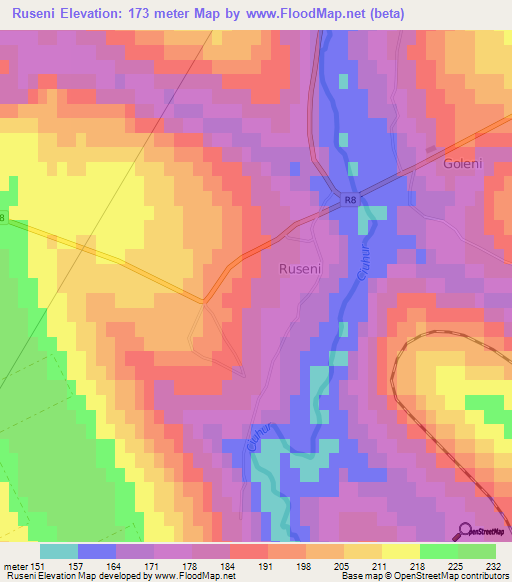 Ruseni,Moldova Elevation Map