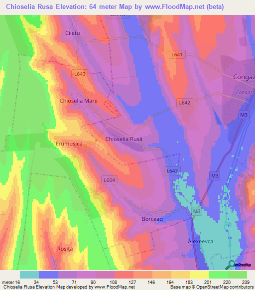 Chioselia Rusa,Moldova Elevation Map