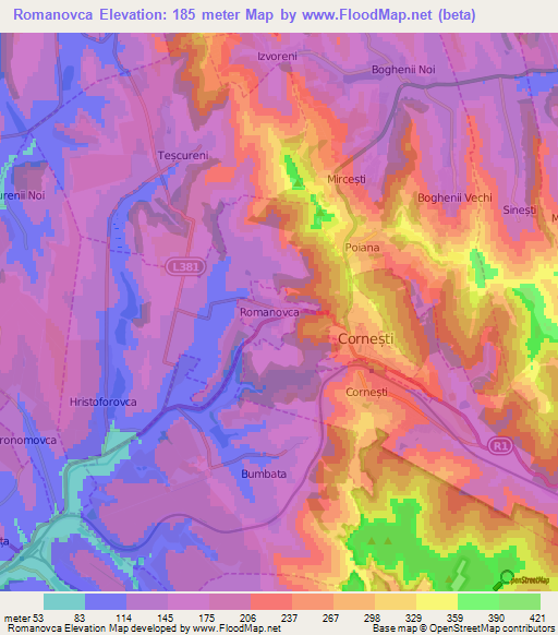Romanovca,Moldova Elevation Map