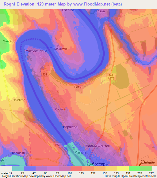 Roghi,Moldova Elevation Map