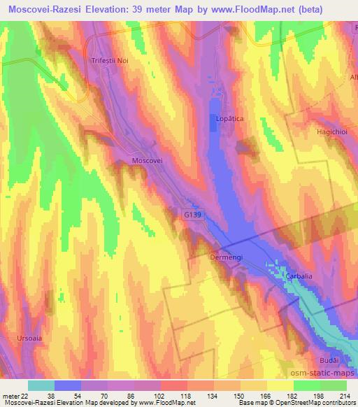 Moscovei-Razesi,Moldova Elevation Map