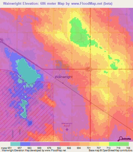 Wainwright,Canada Elevation Map