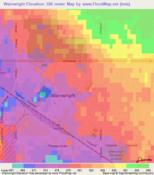 Wainwright,Canada Elevation Map