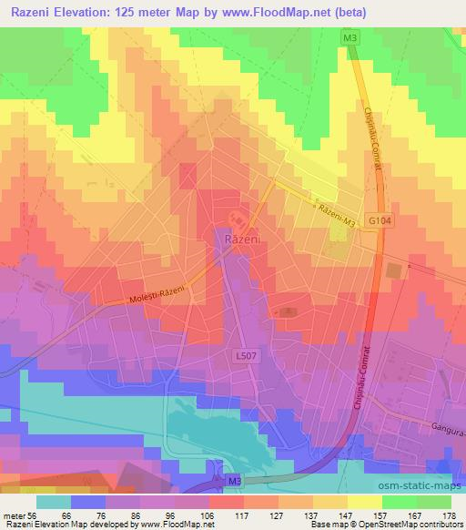 Razeni,Moldova Elevation Map