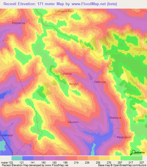 Recesti,Moldova Elevation Map