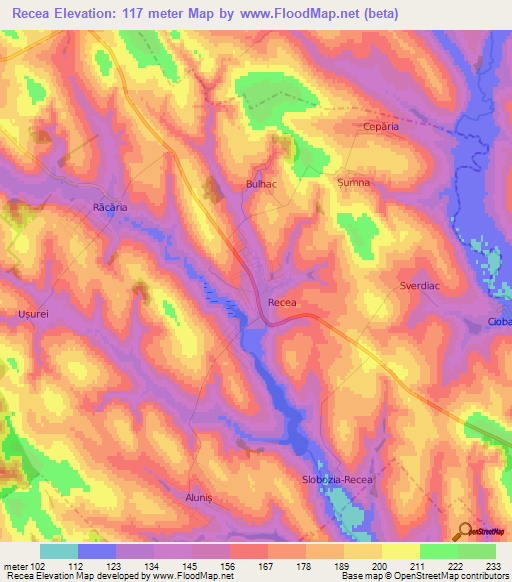 Recea,Moldova Elevation Map