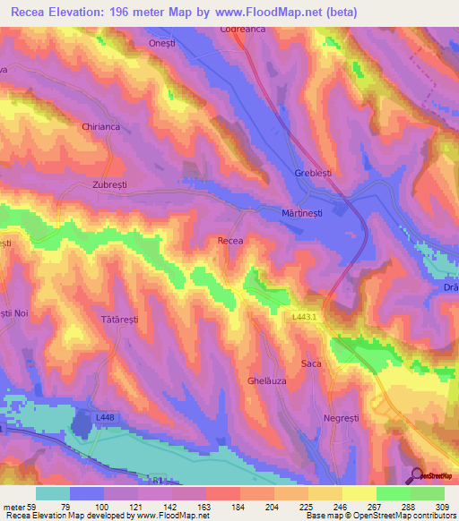 Recea,Moldova Elevation Map