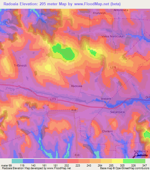 Radoaia,Moldova Elevation Map