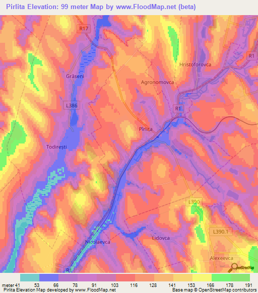 Pirlita,Moldova Elevation Map