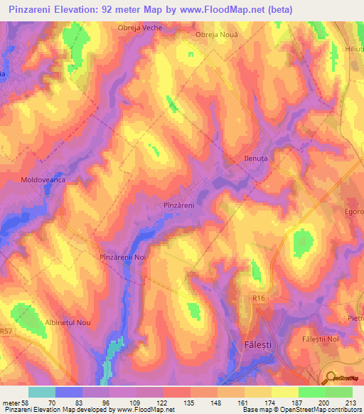 Pinzareni,Moldova Elevation Map