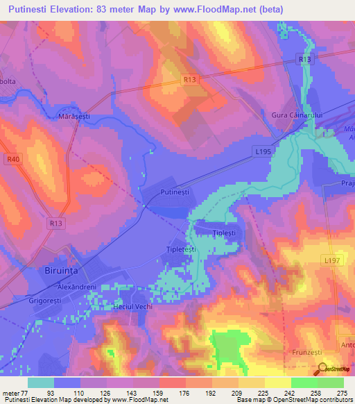 Putinesti,Moldova Elevation Map