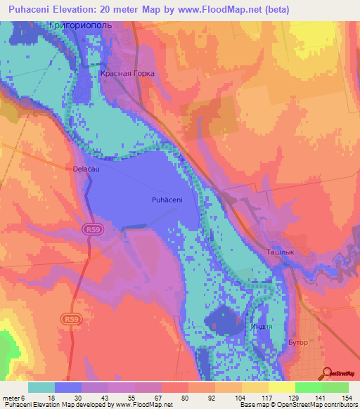 Puhaceni,Moldova Elevation Map