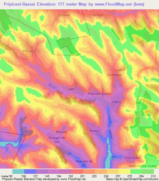 Pripiceni-Razesi,Moldova Elevation Map