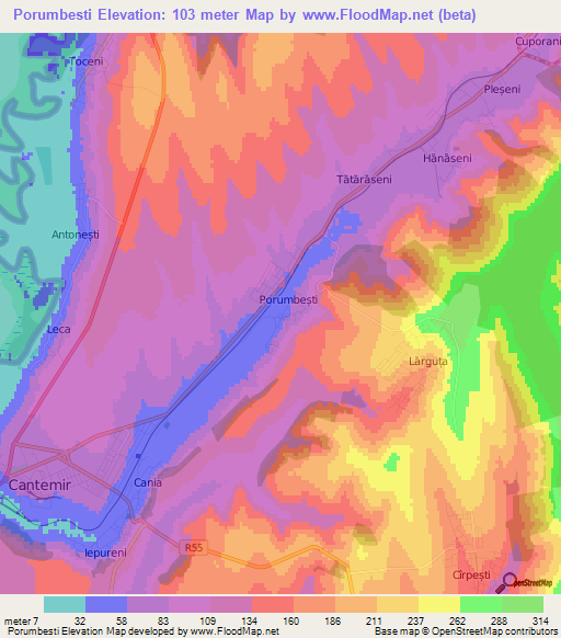 Porumbesti,Moldova Elevation Map