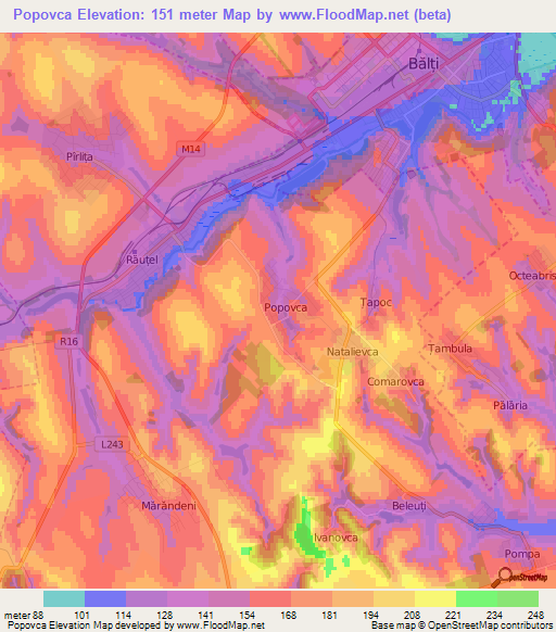 Popovca,Moldova Elevation Map